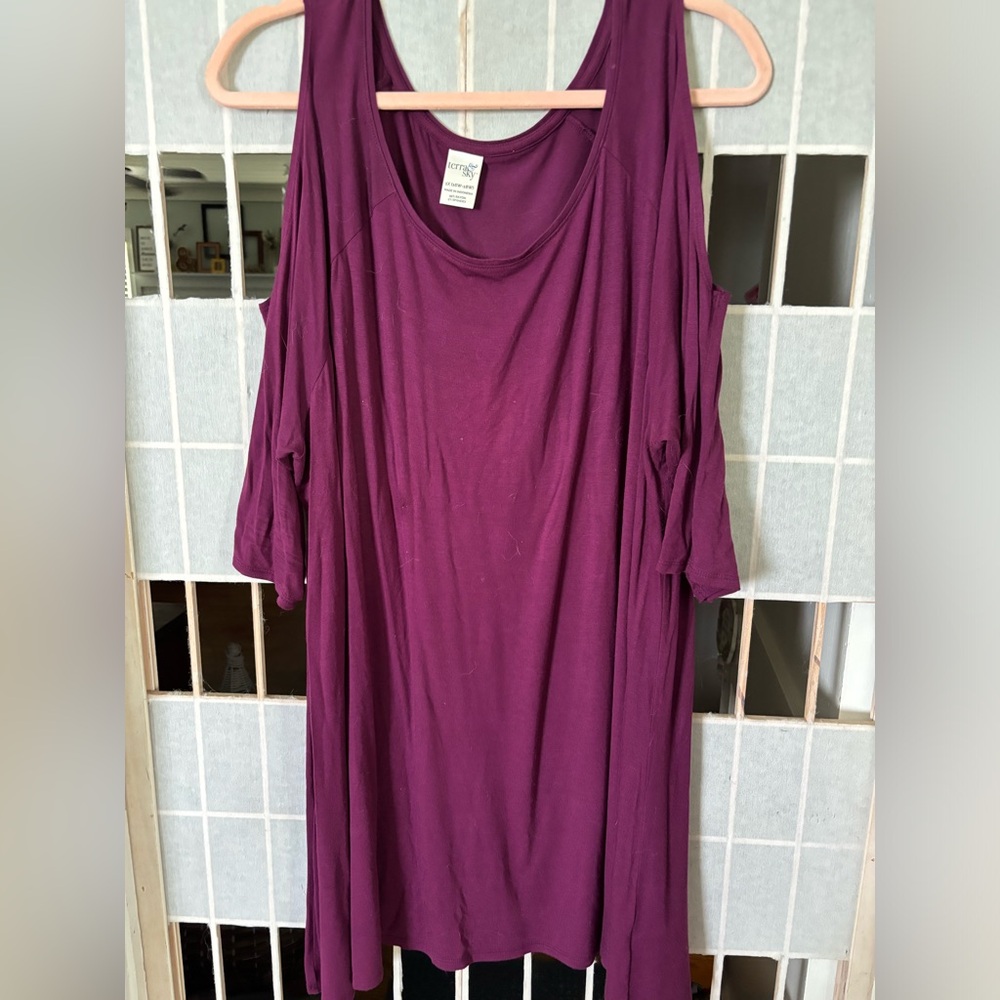 Terra & Sky cold shoulder 3/4 sleeve wine color Tunic Size 1X
